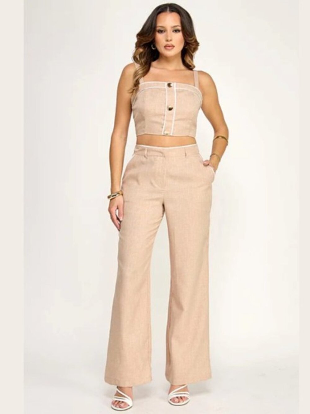 The Capri Linen-Look Two-Piece Set Khaki